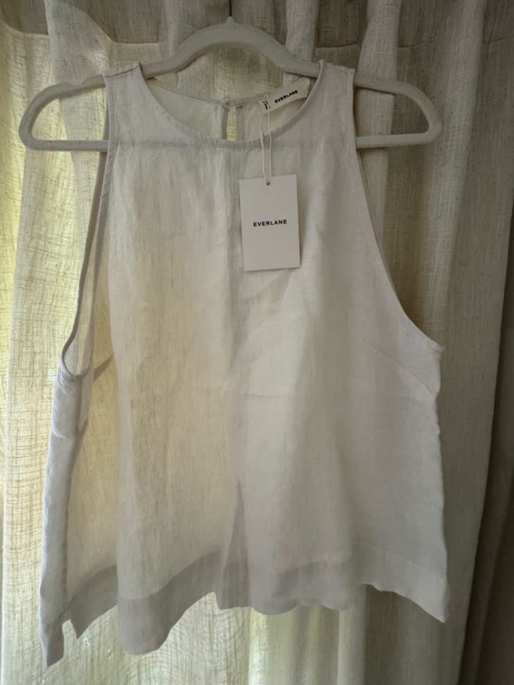 Everlane White Linen-Blend High-Neck Tank